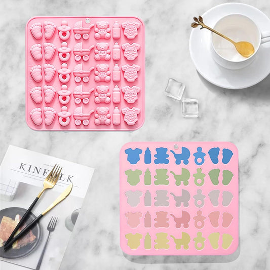 Cute Baby Silicone Fondant Cake Mold, Baby Feet Molds Baby Onesie Baby Bottle Pacifier Mold, Silicone V1258-DP02-E-622