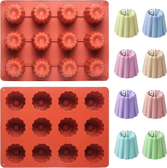 Canele Molds Canele Mold Silicone,12-Cavity Non-Stick Canele Mold Baking Cake Pan for Bread Muffin Candle Ice V1258-DP02-E-624