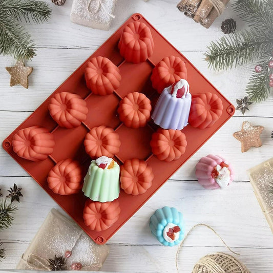 Canele Molds Canele Mold Silicone,12-Cavity Non-Stick Canele Mold Baking Cake Pan for Bread Muffin Candle Ice V1258-DP02-E-624