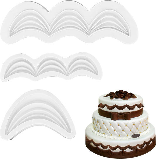 Fondant Swag Molds | Cake Border Draped Swag Silicone Mold | 3Pcs Set Wave-shaped Molds for Baking & V1258-DP02-E-625