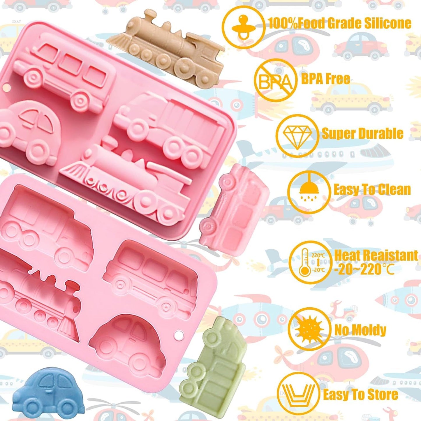 Car Silicone Soap Mold, Silicone Cake Mold, 3D Transportation Candy Mould Non-Stick Car Shape Baking Tool for V1258-DP02-E-626