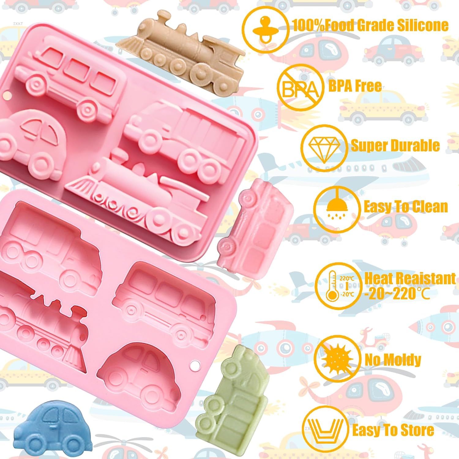Car Silicone Soap Mold, Silicone Cake Mold, 3D Transportation Candy Mould Non-Stick Car Shape Baking Tool for V1258-DP02-E-626