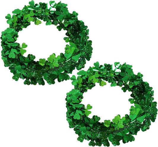 2Pcs St Patricks Day Tinsel Garland, 49.2 Ft Green Shamrock Garland Shiny Metallic Twist Garlands Hanging V1258-DP02-E-627