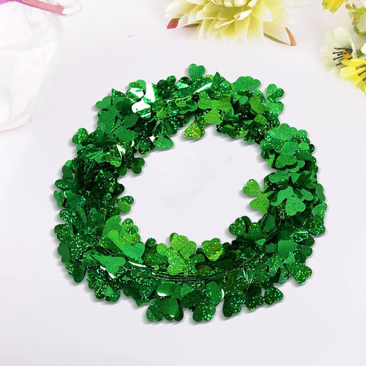 2Pcs St Patricks Day Tinsel Garland, 49.2 Ft Green Shamrock Garland Shiny Metallic Twist Garlands Hanging V1258-DP02-E-627