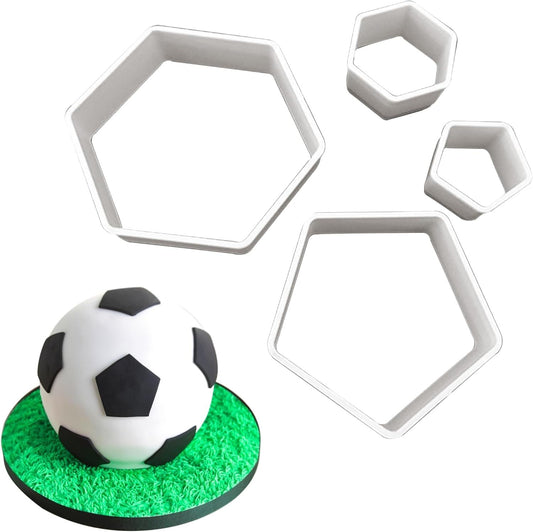 4-Piece Soccer Cookie Cutter Set, White Food-Grade Plastic Hexagon & Pentagon Cookie Cutters for Biscuits & V1258-DP02-E-629
