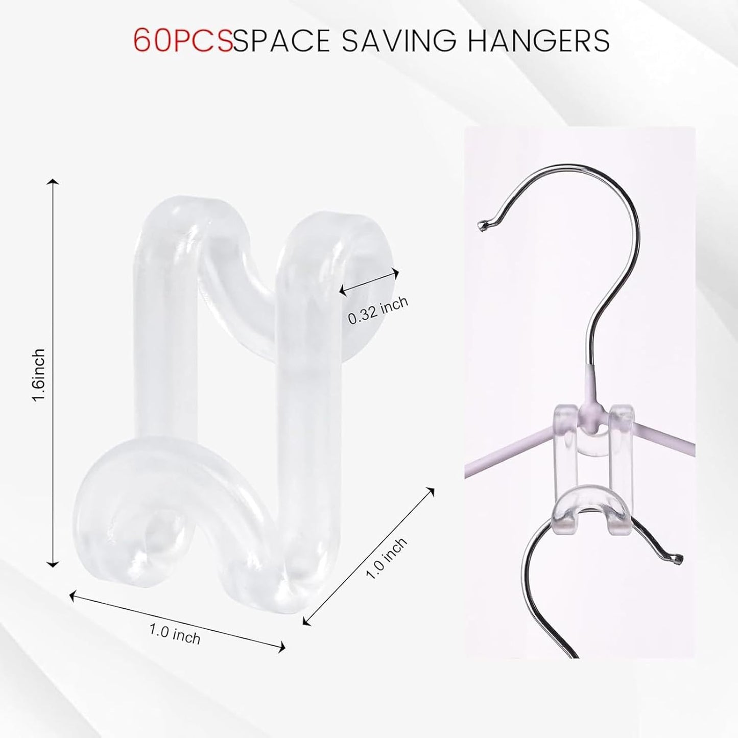 Hanger Hooks Space Saving, 60PCS Clothes Hanger Connector Hooks Closet Space Savers for Hanging Clothes, Clear V1258-DP02-E-632