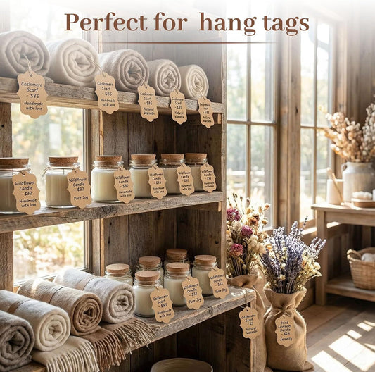 150PCS Brown Paper Kraft Tags,1.9x2.75 inch Scalloped Gift Tags with String for Clothes DIY Crafts Wedding V1258-DP02-E-633