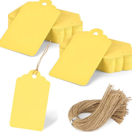 120pc Gift Tags with String - Blank Yellow Paper Hanging Tags for Wedding & Birthday Gifts DIY V1258-DP02-E-634