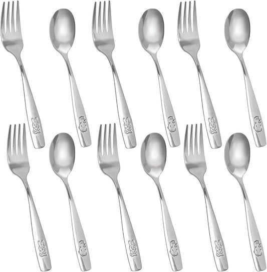 12PCS Toddler Utensils, Stainless Steel Kids Silverware, Safe Toddler Forks and Spoons, Mirror Polished, V1258-DP02-E-635