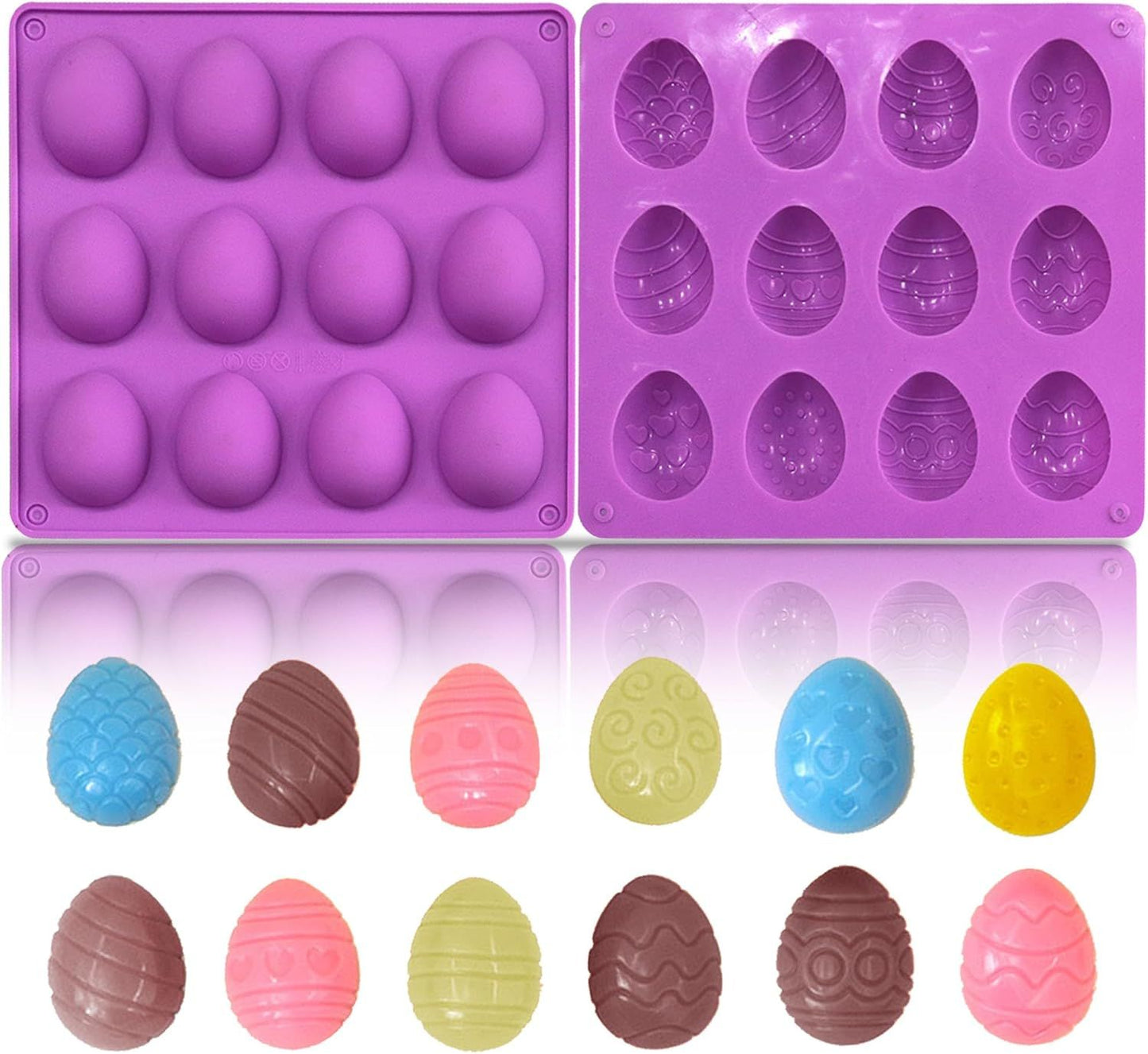 2Pcs Easter Egg Silicone Molds, 8 Cavity Easter Egg Shaped Chocolate Mold, Non-stick Jello Mold Silicone V1258-DP02-E-636