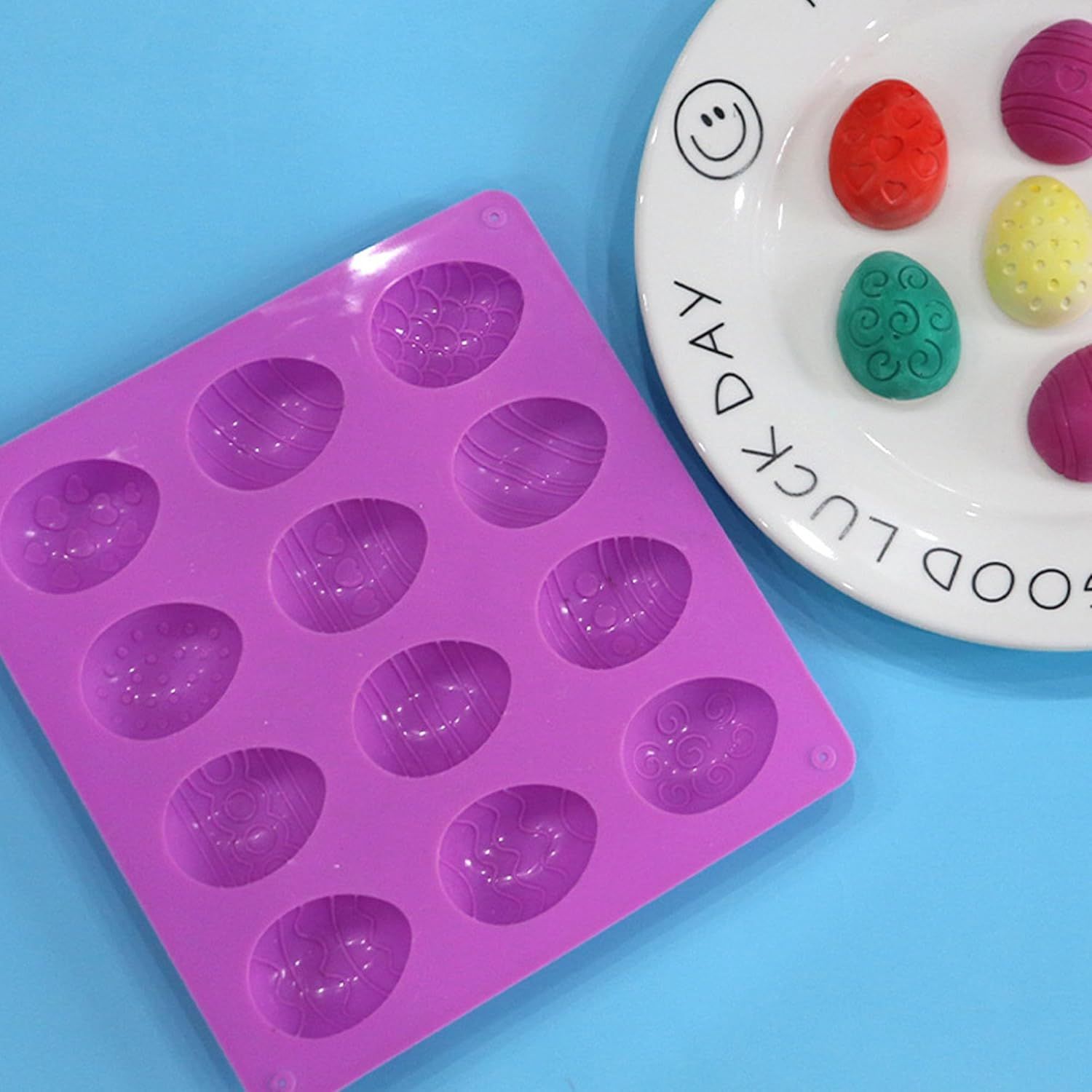 2Pcs Easter Egg Silicone Molds, 8 Cavity Easter Egg Shaped Chocolate Mold, Non-stick Jello Mold Silicone V1258-DP02-E-636