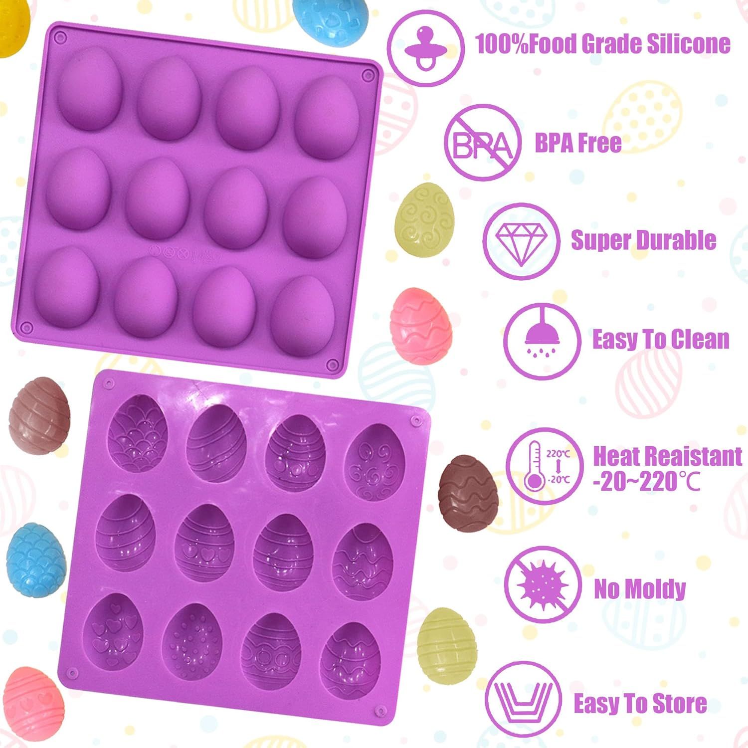 2Pcs Easter Egg Silicone Molds, 8 Cavity Easter Egg Shaped Chocolate Mold, Non-stick Jello Mold Silicone V1258-DP02-E-636