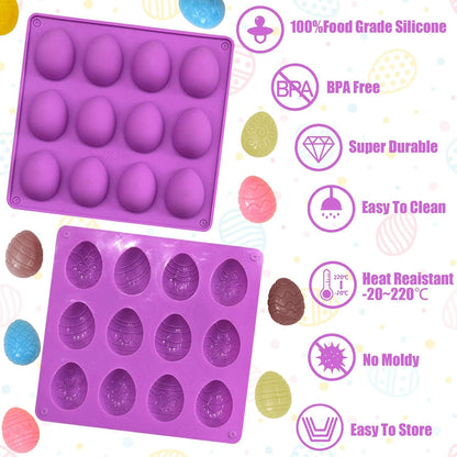 2Pcs Easter Egg Silicone Molds, 8 Cavity Easter Egg Shaped Chocolate Mold, Non-stick Jello Mold Silicone V1258-DP02-E-636