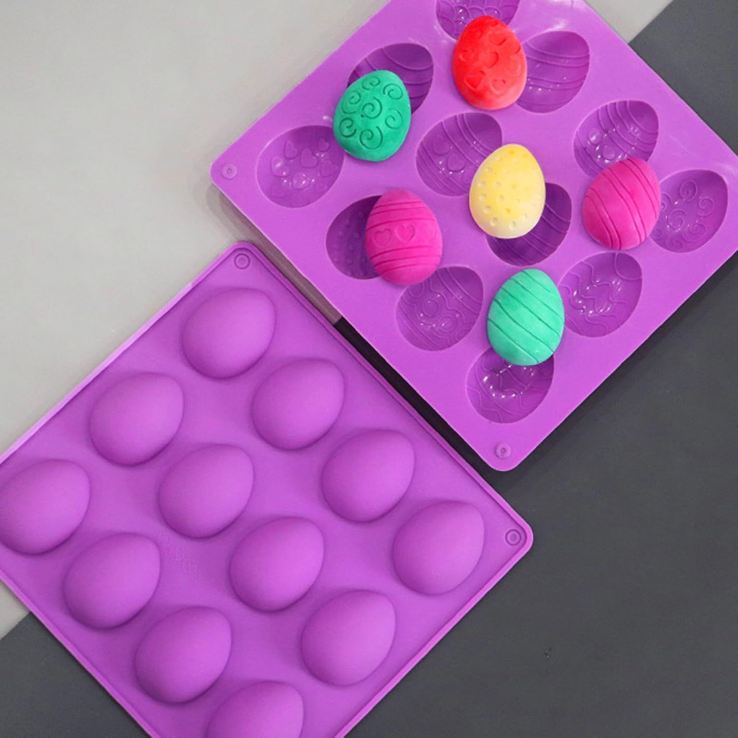 2Pcs Easter Egg Silicone Molds, 8 Cavity Easter Egg Shaped Chocolate Mold, Non-stick Jello Mold Silicone V1258-DP02-E-636