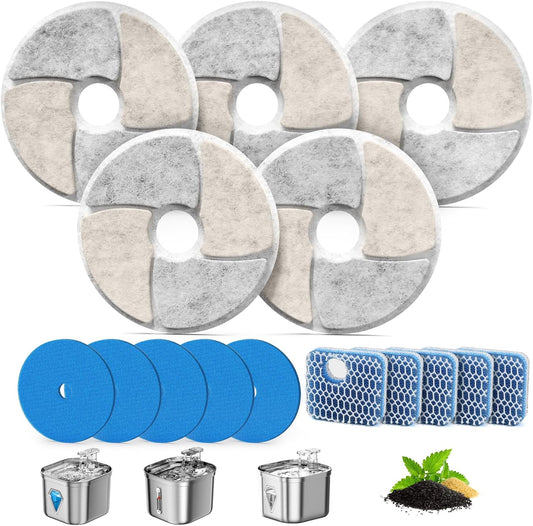 Cat Pet Water Fountain Filters, 5 Pack Replacement Filters Fit for Square 2.2L/73oz Automatic Pet Fountain, V1258-DP02-E-64