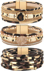 3 Pcs Western Bracelet for Women Leather Multi Layer Wrap Bracelet Western Boho Crystal Beads Cuff Jewelry V1258-DP02-E-644
