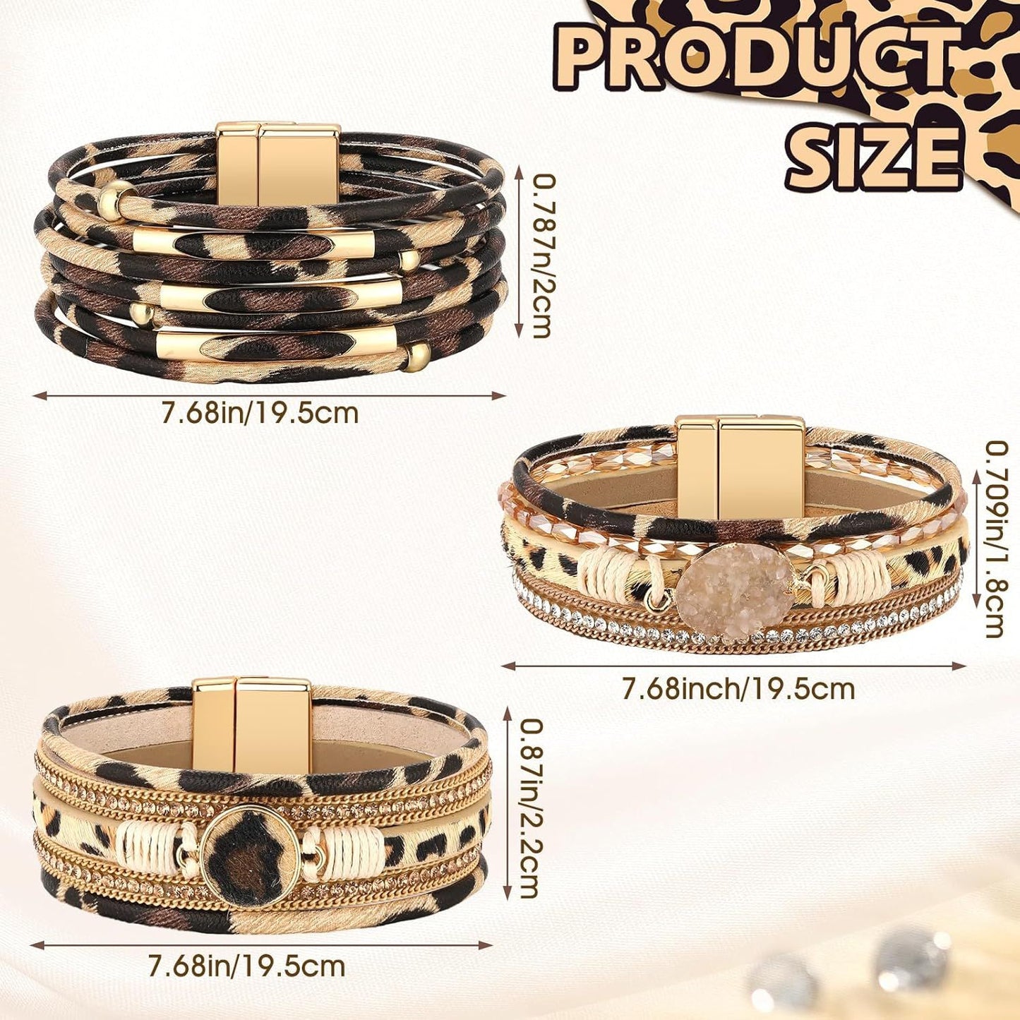 3 Pcs Western Bracelet for Women Leather Multi Layer Wrap Bracelet Western Boho Crystal Beads Cuff Jewelry V1258-DP02-E-644