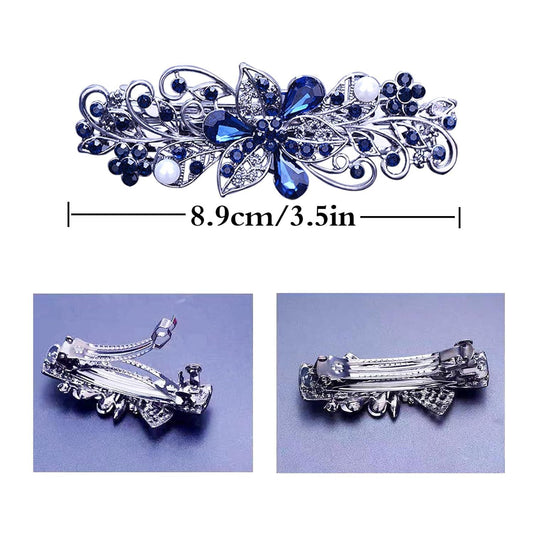 4 PCS Hair Barrettes for Women Ladies, Flower Crystal Rhinestones Barrette Pearl Spring Hair Clip Accessories V1258-DP02-E-653