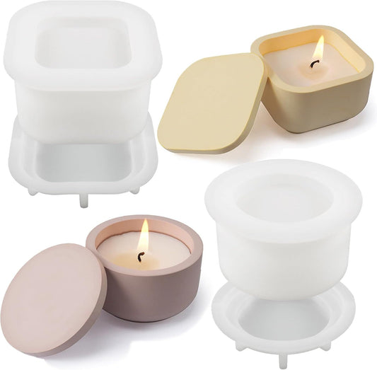 2 PCS Candle Jar Molds Silicone Concrete Mold with Lids Epoxy Resin Casting Molds for DIY Trinket Storage V1258-DP02-E-659