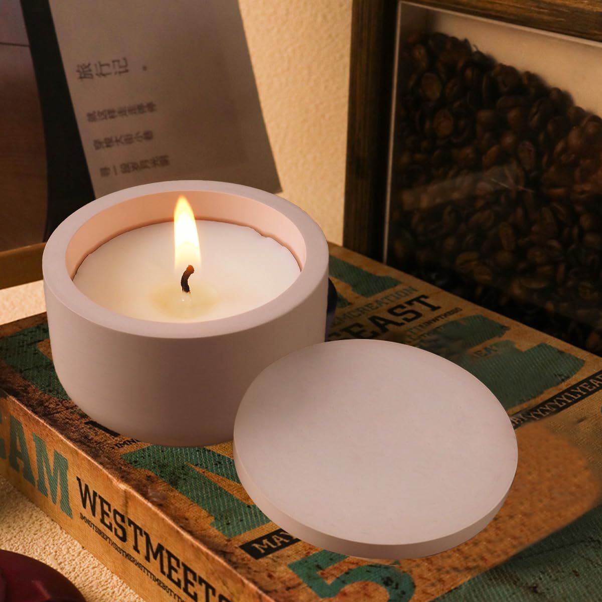 2 PCS Candle Jar Molds Silicone Concrete Mold with Lids Epoxy Resin Casting Molds for DIY Trinket Storage V1258-DP02-E-659