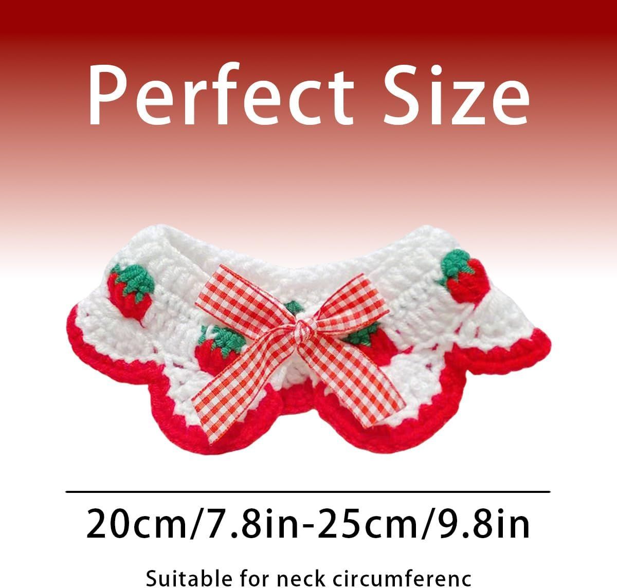 2 Pcs Cat Knitted Collar Cute Strawberry Pattern Scarf Adjustable Kitten Bib Bow with Soft Ruffled Edges Pet V1258-DP02-E-660