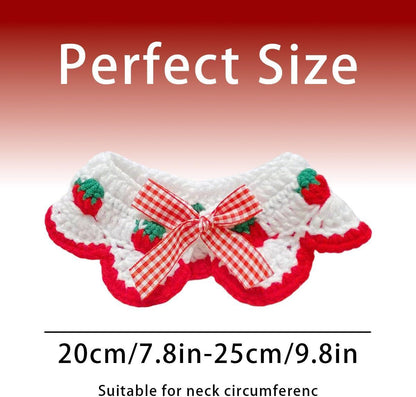 2 Pcs Cat Knitted Collar Cute Strawberry Pattern Scarf Adjustable Kitten Bib Bow with Soft Ruffled Edges Pet V1258-DP02-E-660