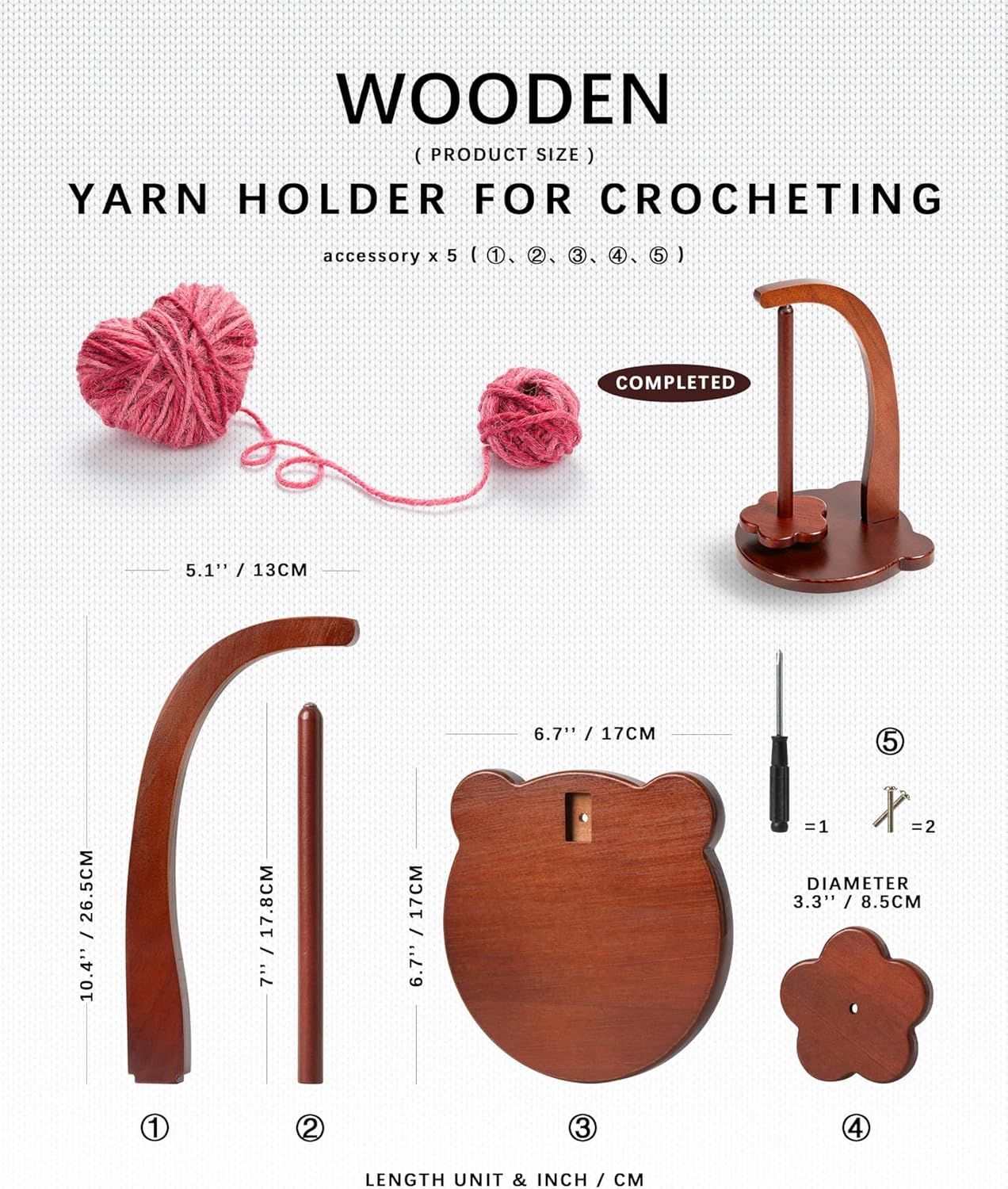 Magnetic Yarn Holder for Crocheting with Bear Shape- 360 degrees Spinning Spindle for Tangle-Free Yarn Ball V1258-DP02-E-669