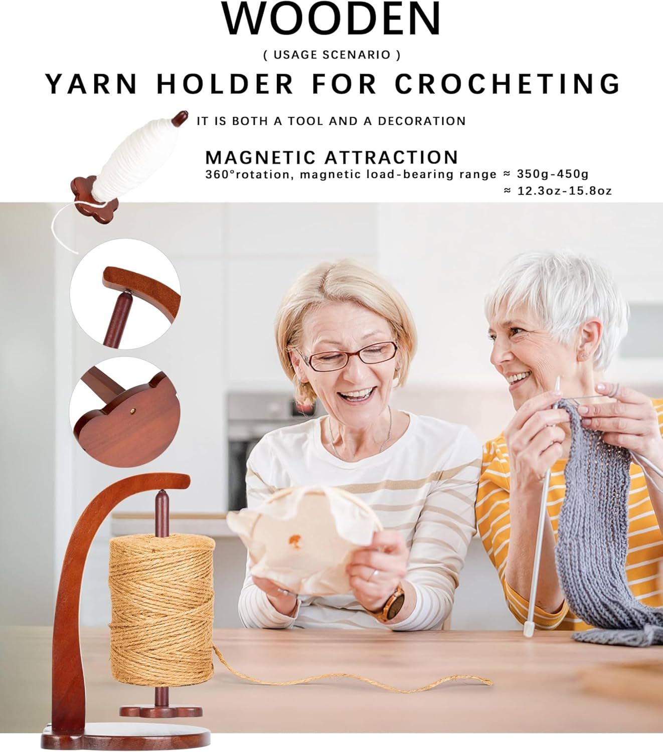 Magnetic Yarn Holder for Crocheting with Bear Shape- 360 degrees Spinning Spindle for Tangle-Free Yarn Ball V1258-DP02-E-669