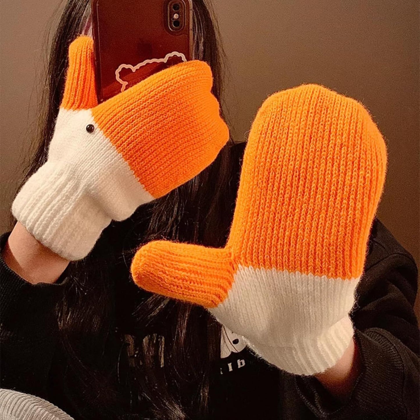 Women's Winter Warm Fleece Knitted Mittens wuth Funny Goose Design V1258-DP02-E-671