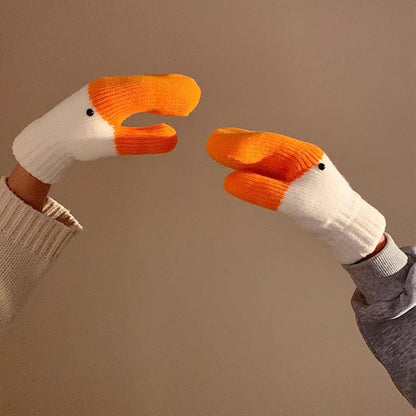 Women's Winter Warm Fleece Knitted Mittens wuth Funny Goose Design V1258-DP02-E-671