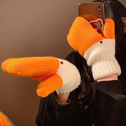 Women's Winter Warm Fleece Knitted Mittens wuth Funny Goose Design V1258-DP02-E-671