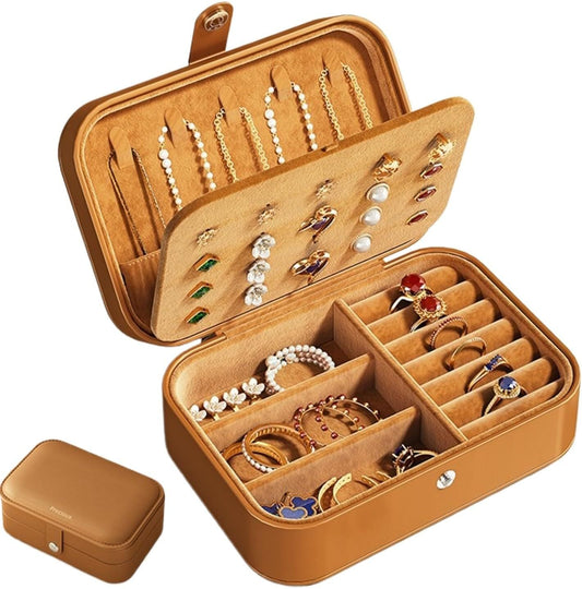 Travel Jewelry Box with 3 Layers for Earrings Studs Rings Necklaces, Portable Compact Jewelry Organizer V1258-DP02-E-672
