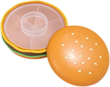 Hamburger Shaped Pill Case, Portable 6 Compartment Mini Pill Organizer with Sealable Lids for Medicine V1258-DP02-E-673