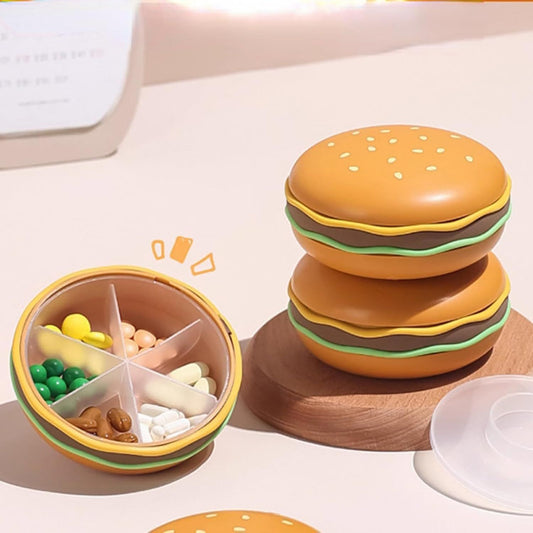 Hamburger Shaped Pill Case, Portable 6 Compartment Mini Pill Organizer with Sealable Lids for Medicine V1258-DP02-E-673