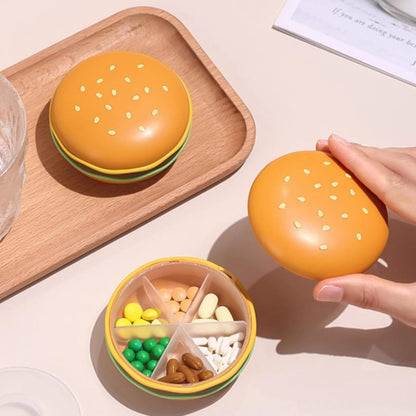 Hamburger Shaped Pill Case, Portable 6 Compartment Mini Pill Organizer with Sealable Lids for Medicine V1258-DP02-E-673