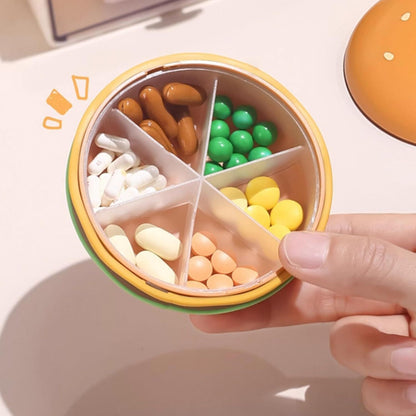 Hamburger Shaped Pill Case, Portable 6 Compartment Mini Pill Organizer with Sealable Lids for Medicine V1258-DP02-E-673