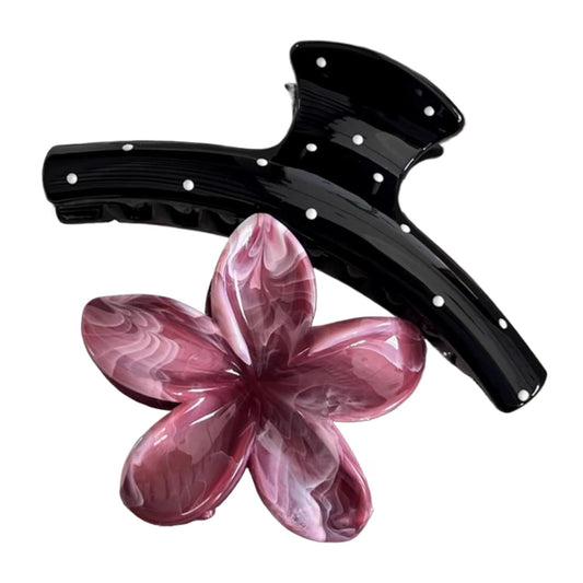 2 Pcs Ombre Flower Hair Claws Black White Polka Dot Hair Clips, Hawaiian 3D Sunflower Hair Accessory (Black + V1258-DP02-E-675
