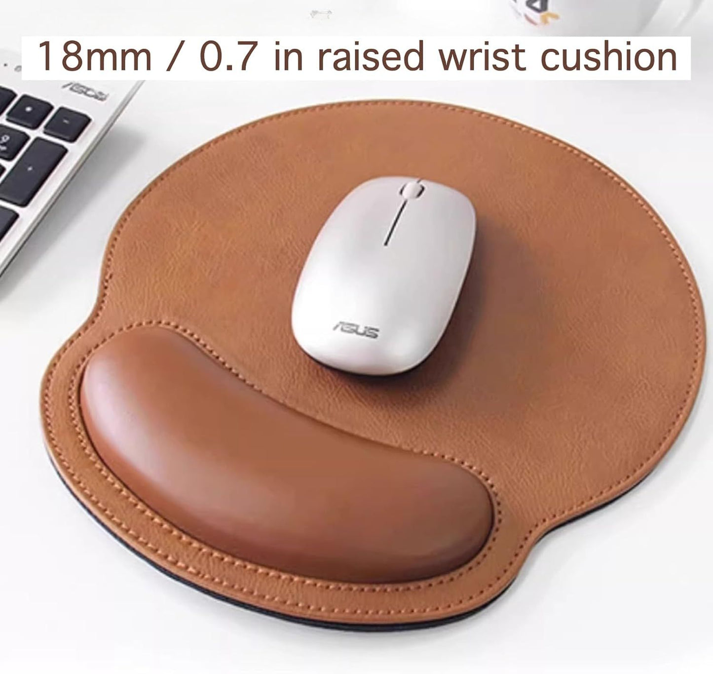 Leather Mouse Pad with Wrist Rest Support Ergonomic Office Computer Keyboard Hand Pad Non Slip Base for Desk V1258-DP02-E-676
