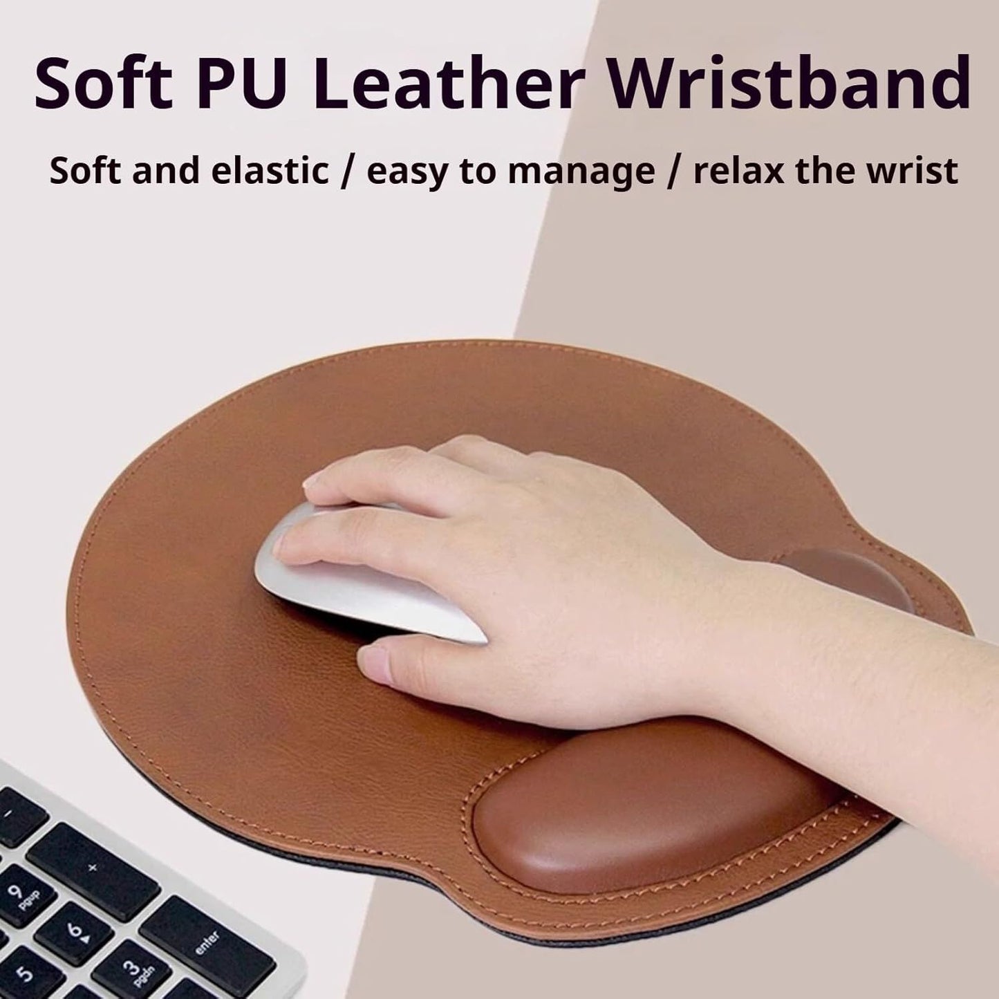 Leather Mouse Pad with Wrist Rest Support Ergonomic Office Computer Keyboard Hand Pad Non Slip Base for Desk V1258-DP02-E-676