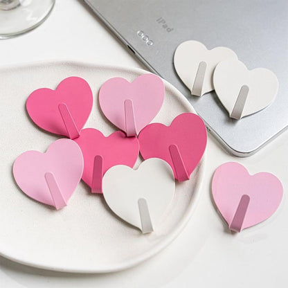 9 Pcs Heart Shaped Adhesive Wall Hooks, Cute Decorative Pink and White Self-Adhesive Hooks for Home Office V1258-DP02-E-678