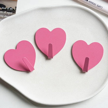 9 Pcs Heart Shaped Adhesive Wall Hooks, Cute Decorative Pink and White Self-Adhesive Hooks for Home Office V1258-DP02-E-678