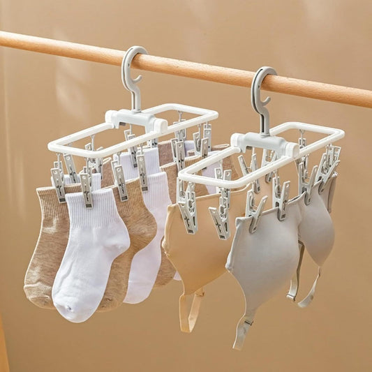2 Pack Clothes Drying Rack with 12 Multiple Clips, Foldable Portable Travel Hanger for Socks Underwear Bras V1258-DP02-E-679