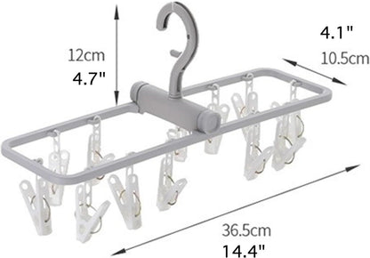 2 Pack Clothes Drying Rack with 12 Multiple Clips, Foldable Portable Travel Hanger for Socks Underwear Bras V1258-DP02-E-679