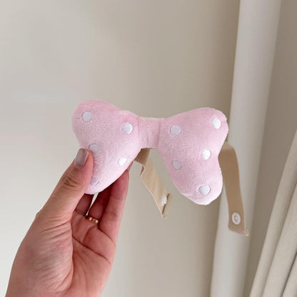 2 Pack Curtain Tiebacks with Pink Plush Bow and White Polka Dot, Snap Button Closure Curtains Holdbacks for V1258-DP02-E-684