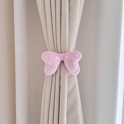 2 Pack Curtain Tiebacks with Pink Plush Bow and White Polka Dot, Snap Button Closure Curtains Holdbacks for V1258-DP02-E-684