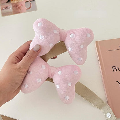 2 Pack Curtain Tiebacks with Pink Plush Bow and White Polka Dot, Snap Button Closure Curtains Holdbacks for V1258-DP02-E-684