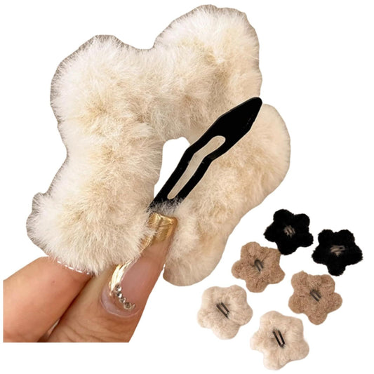 6 Pcs Plush Star Hair Clips for Women Girls, Winter Hair Accessories Fuzzy Hairpins for Bangs Side Hair V1258-DP02-E-685