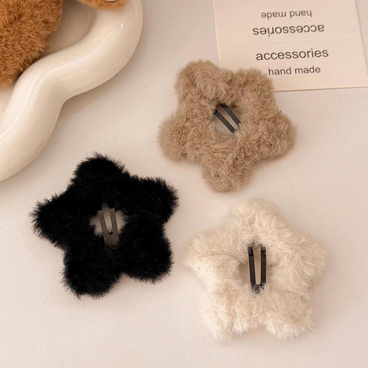 6 Pcs Plush Star Hair Clips for Women Girls, Winter Hair Accessories Fuzzy Hairpins for Bangs Side Hair V1258-DP02-E-685