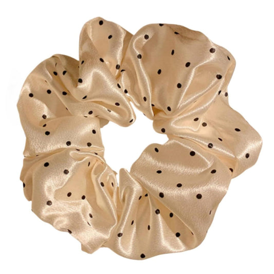 2 Packs Large Scrunchies Black White Polka Dot Satin Elastic Hair Tie, Classic Elegant Nostalgia Hair Band V1258-DP02-E-689