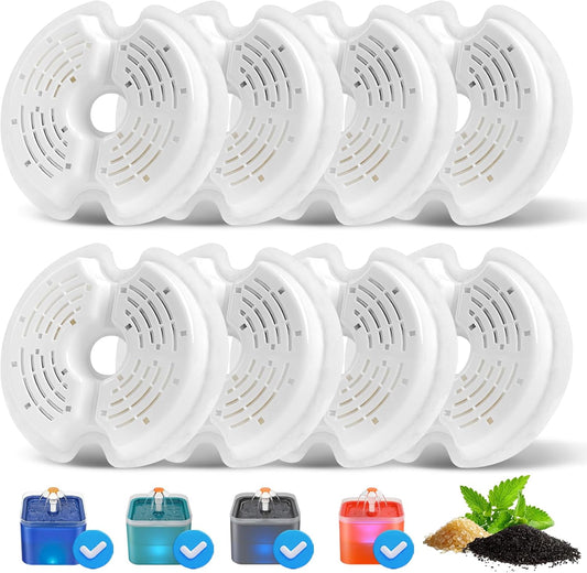8 Pack Cat Water Fountain Filter Replacement, Quadruple Filtration Cat Fountain Filter for 67oz/2L Pet Dog V1258-DP02-E-69